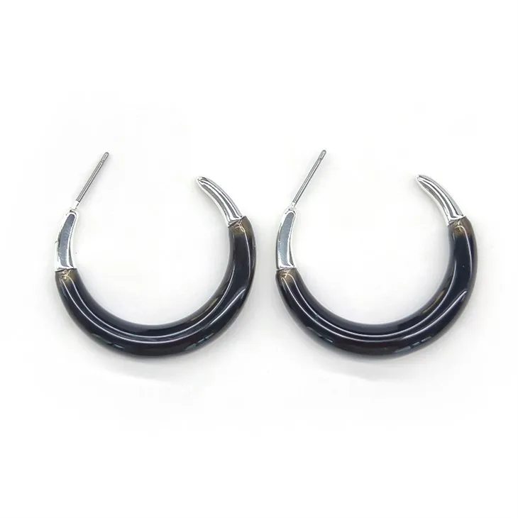 Navy Marmor Resin Hoop øredobber